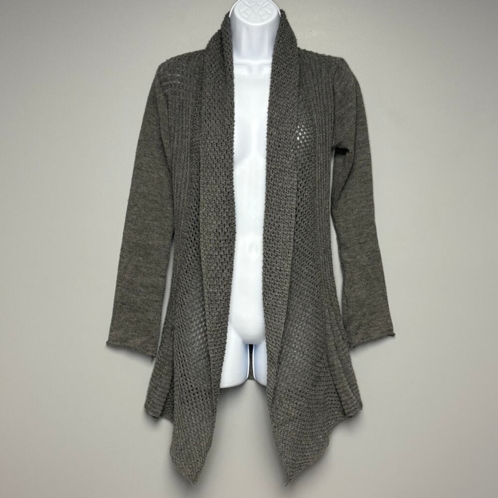 VTG Y2K Say What Open Front Dark Grey Wool Blend Taylored Knit Cardigan Sz M